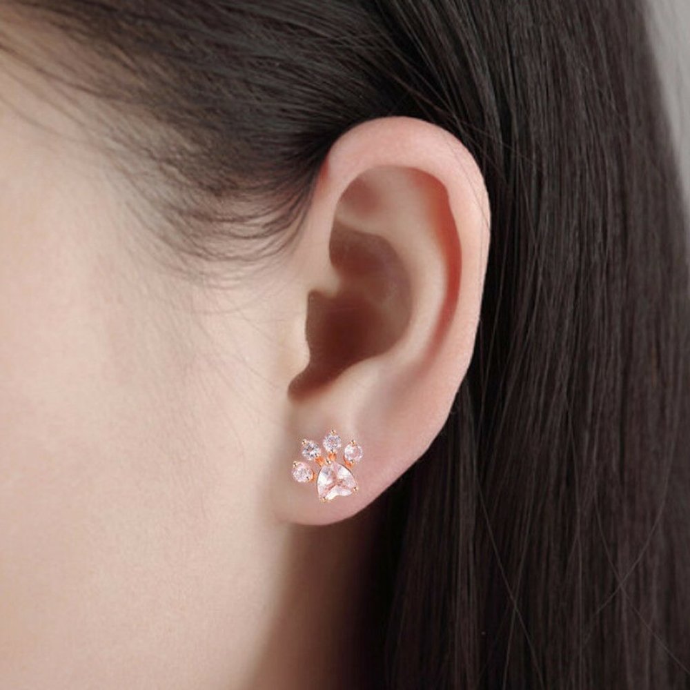 NWOT Adorable Pink Paw Sparkle Stud Earrings - Picture 3 of 5